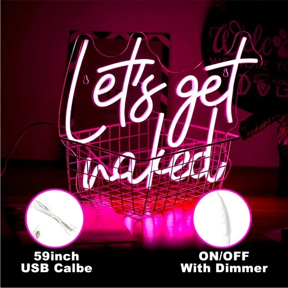 Let’s Get Naked Neon Pink LED Light Sexy Bright Wall Decor Sign Bathroom Bedroom - Picture 3 of 6